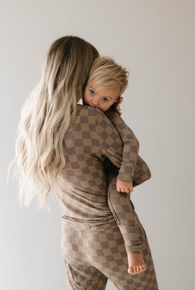 Forever French Baby Two Piece Bamboo Set || Faded Brown Checkerboard