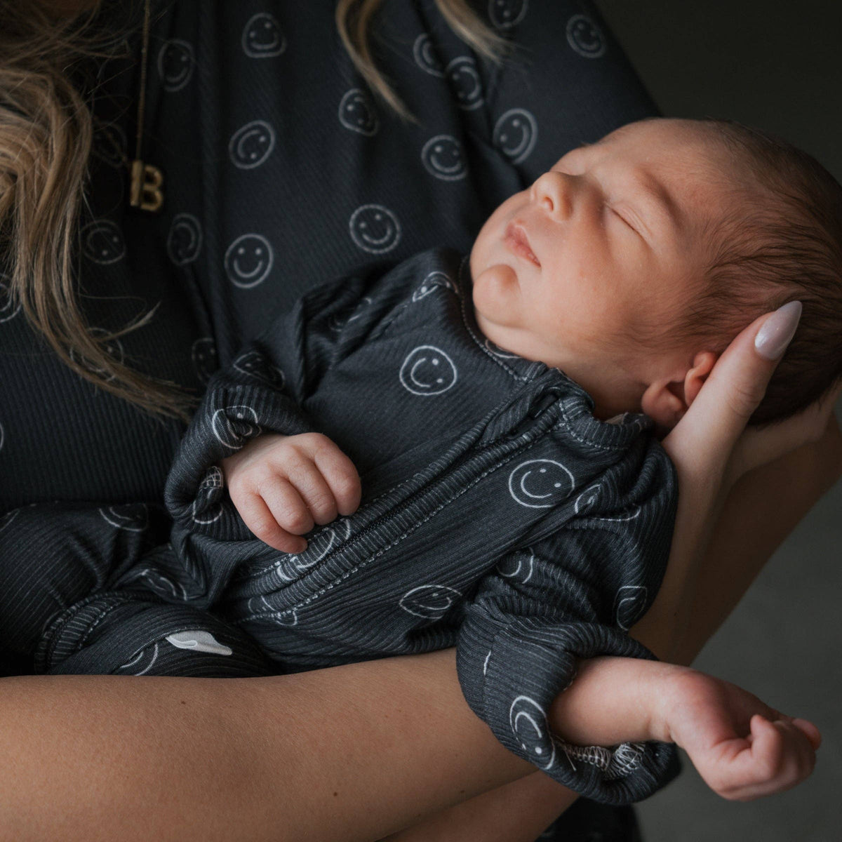 Forever French Baby Bamboo Zip Pajamas || Smiley Ribbed
