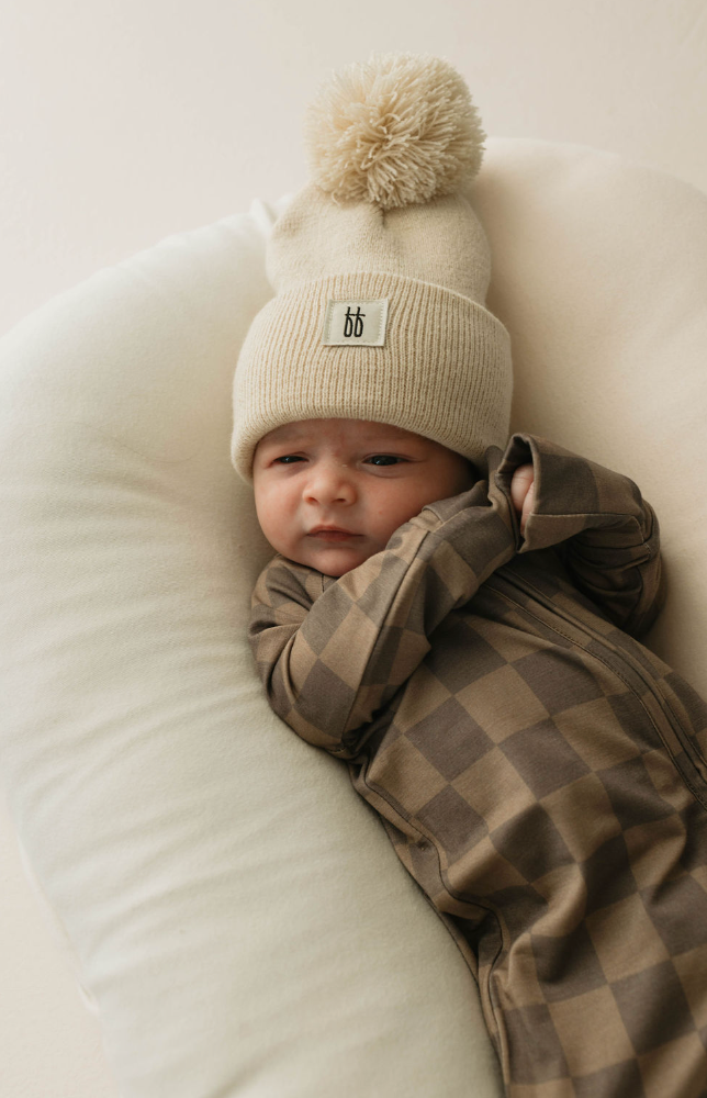 Forever French Baby Bamboo Zip Pajamas || Faded Brown Checkerboard