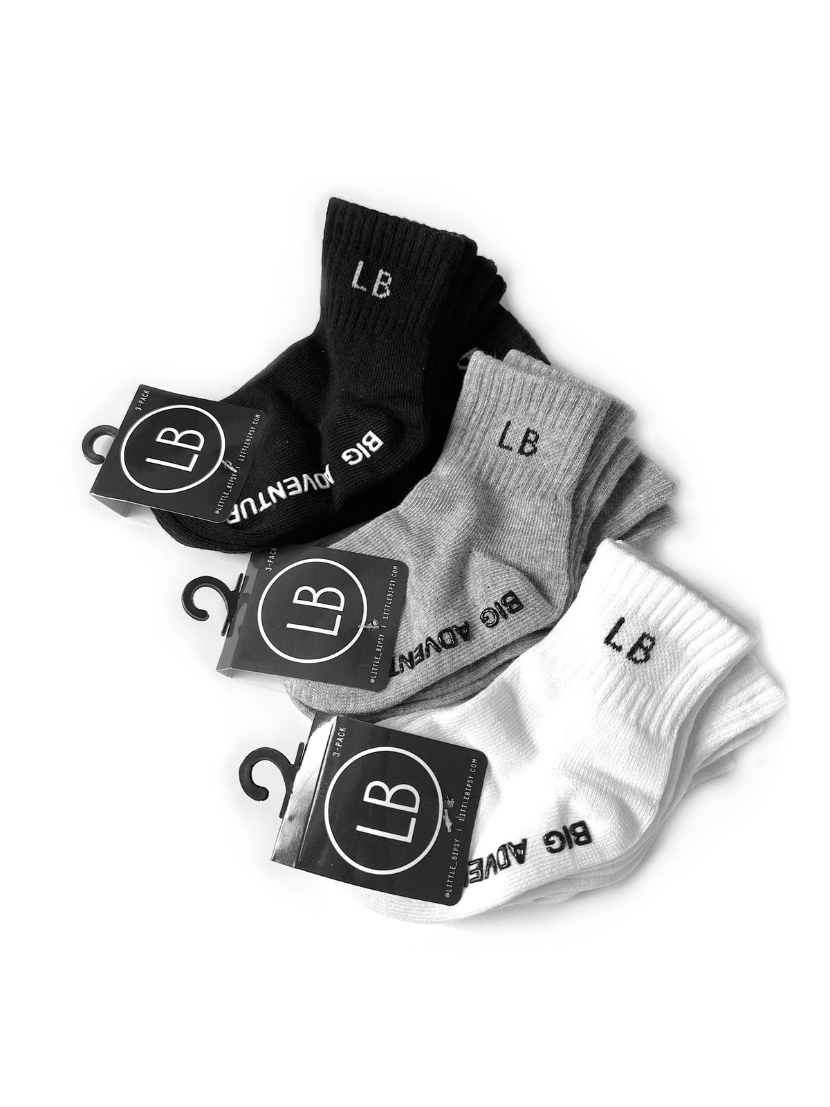 Little Bipsy Sock 3-Pack || Grey, White & Black