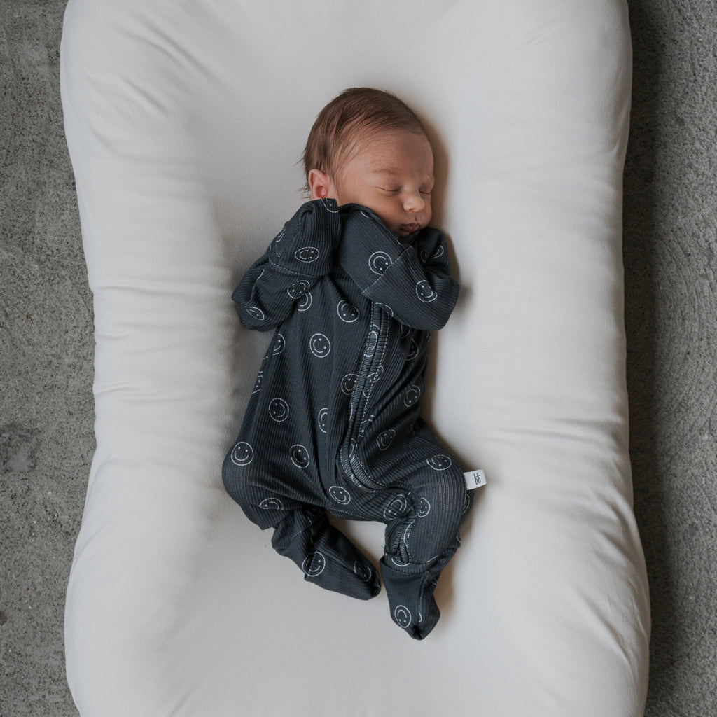 Forever French Baby Bamboo Zip Pajamas || Smiley Ribbed