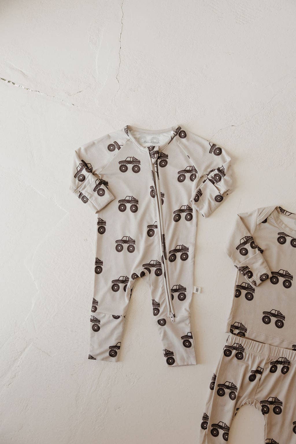 Forever French Baby Bamboo Zip Pajamas || Monster Truck