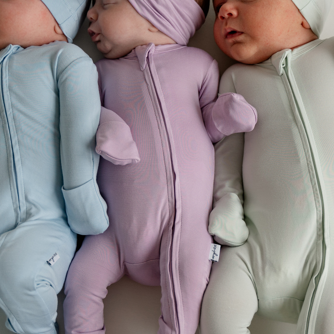 Pip + Phee Bamboo Zip Footie || Iced Lavendar