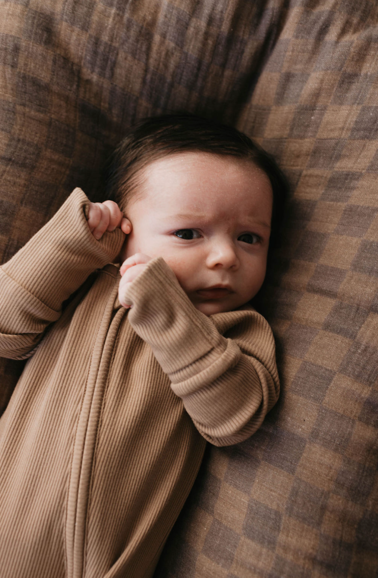 Forever French Baby Bamboo Zip Pajamas || Ribbed Milk Chocolate