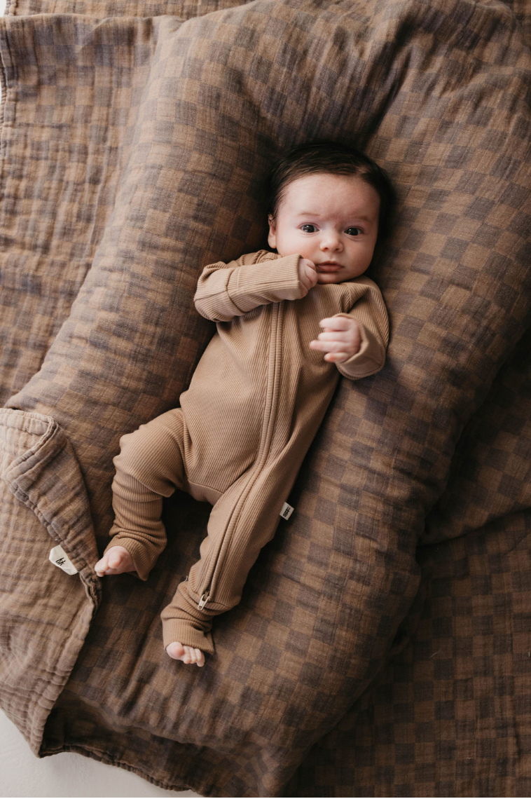 Forever French Baby Bamboo Zip Pajamas || Ribbed Milk Chocolate