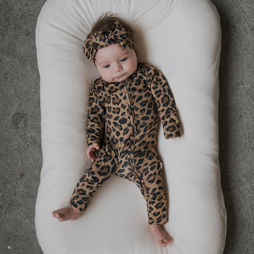 Forever French Baby Bamboo Zip Pajamas || Leopard