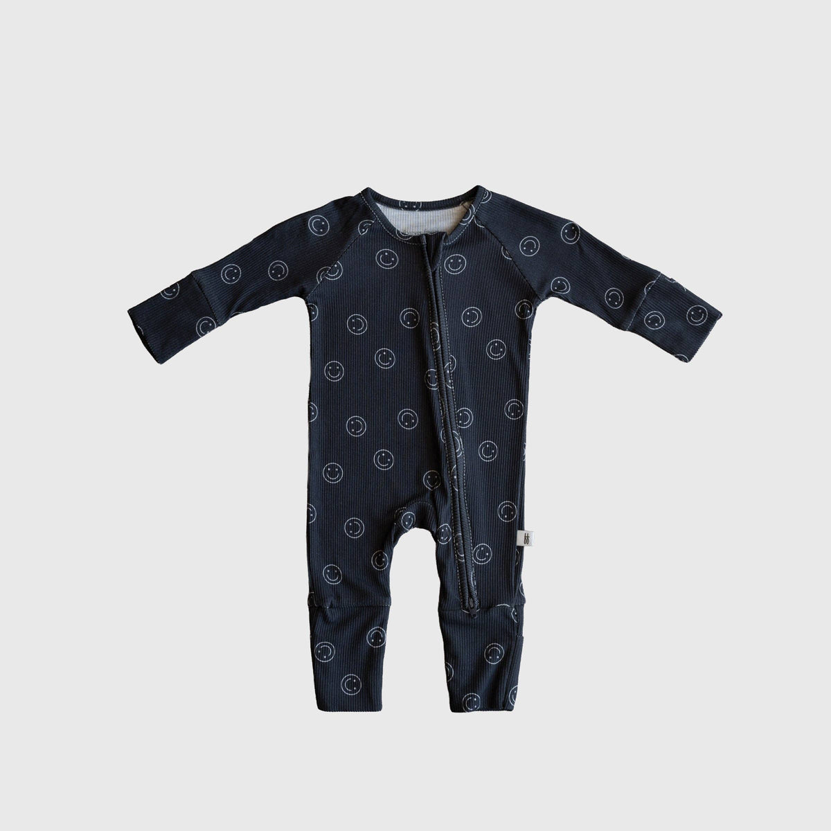 Forever French Baby Bamboo Zip Pajamas || Smiley Ribbed