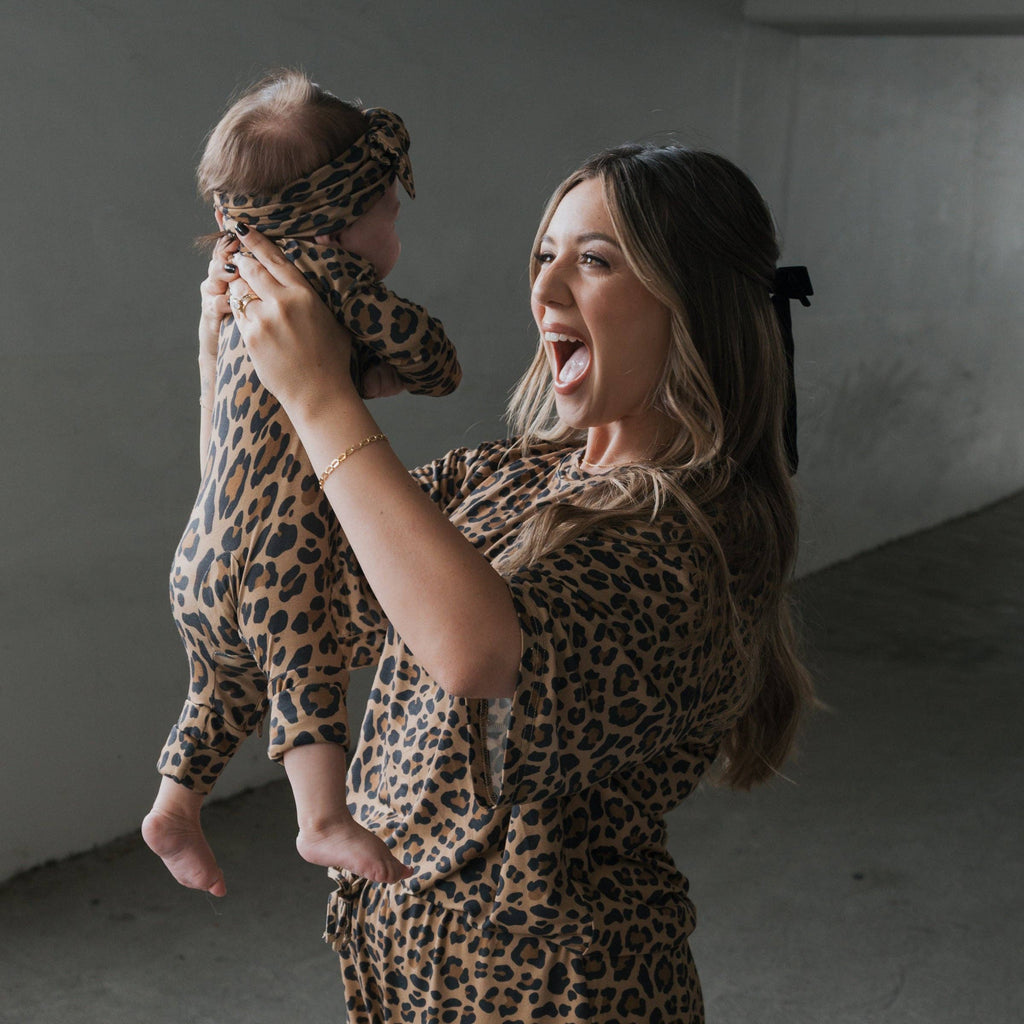 Forever French Baby Bamboo Zip Pajamas || Leopard