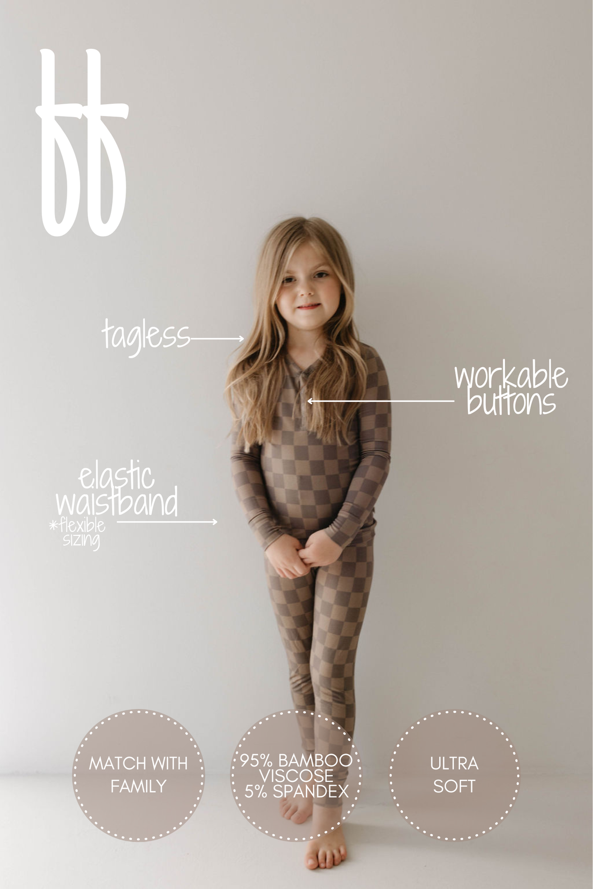 Forever French Baby Two Piece Bamboo Set || Faded Brown Checkerboard