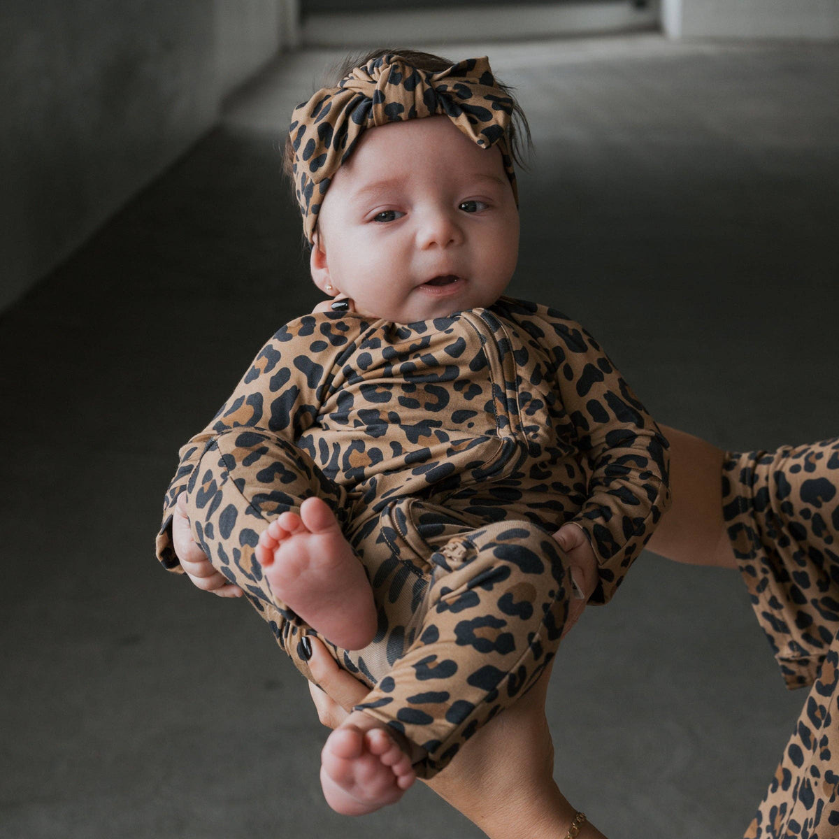 Forever French Baby Bamboo Zip Pajamas || Leopard