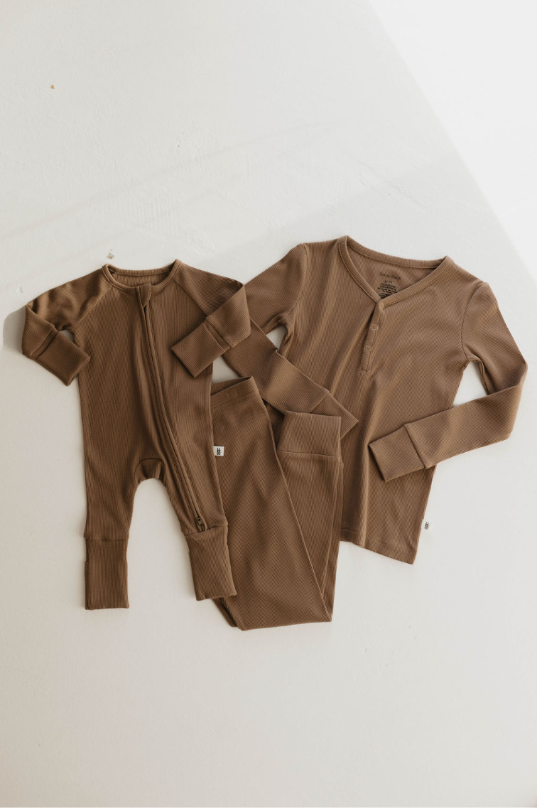 Forever French Baby Bamboo Zip Pajamas || Ribbed Milk Chocolate