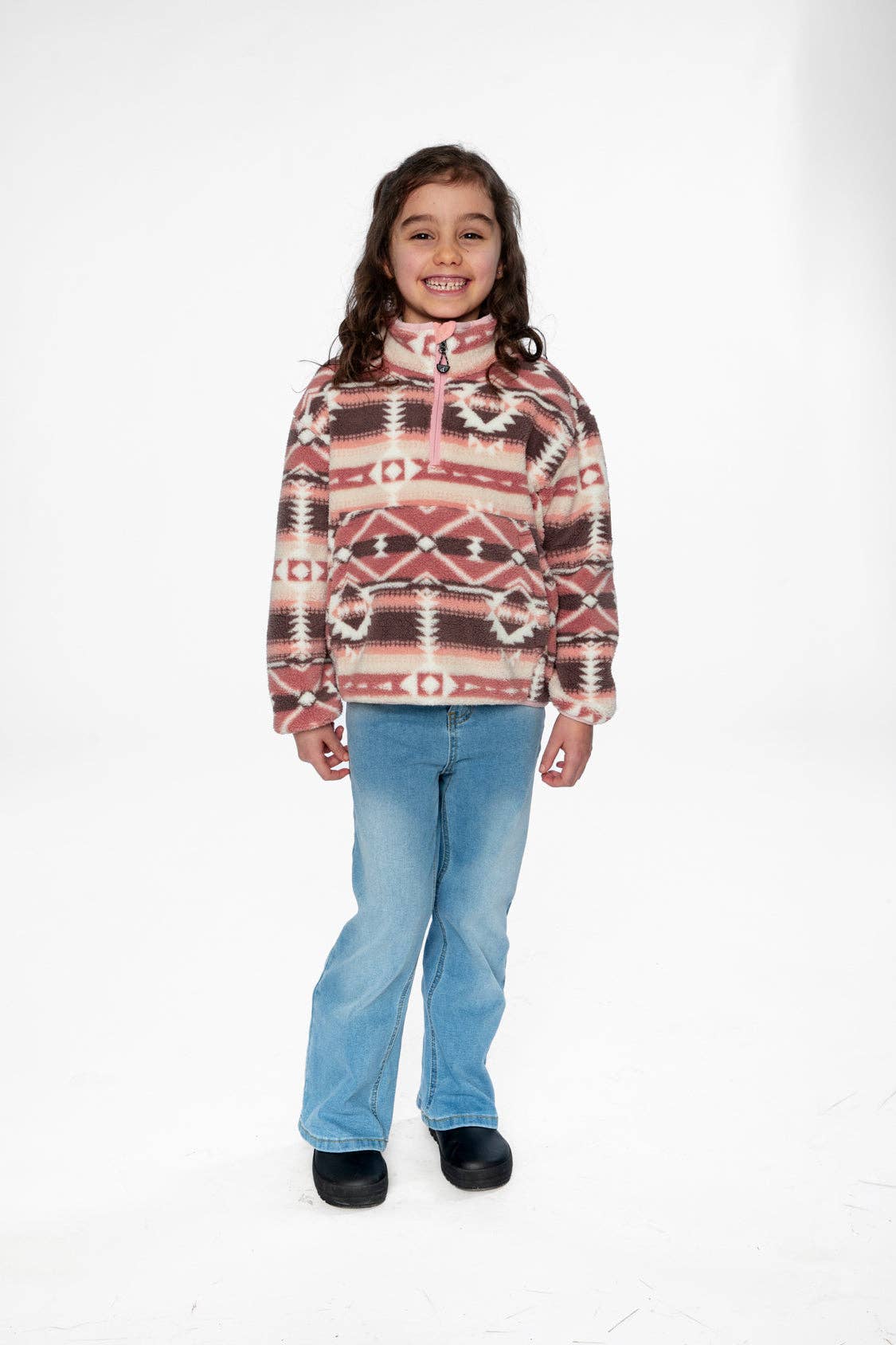 Deux Par Deux Mid-Season Plush Pullover Jacket || Aztec Pink