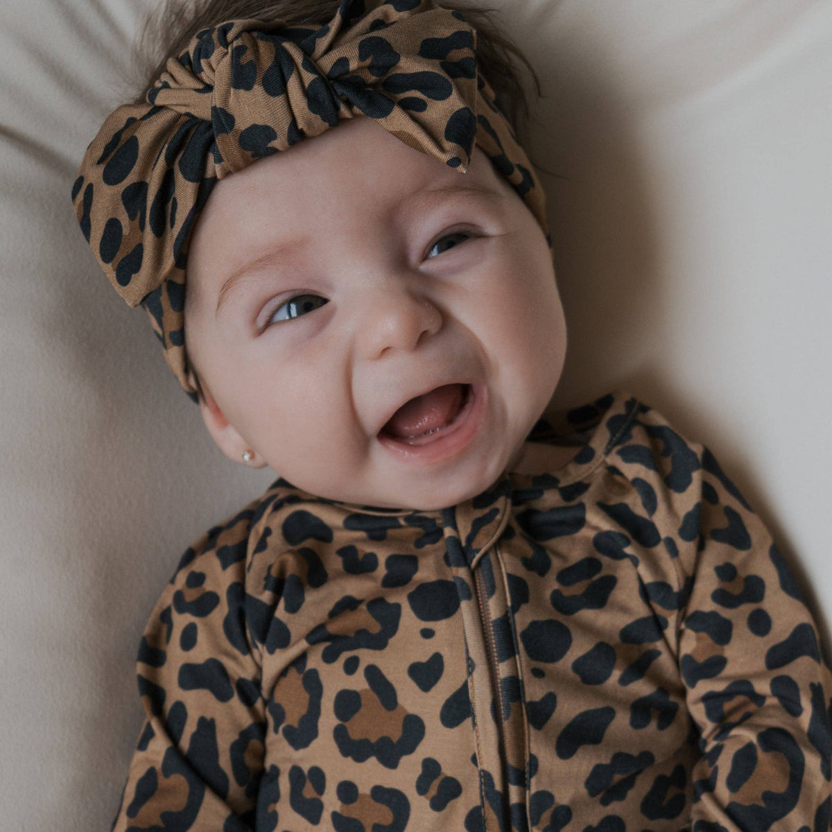 Forever French Baby Bamboo Zip Pajamas || Leopard