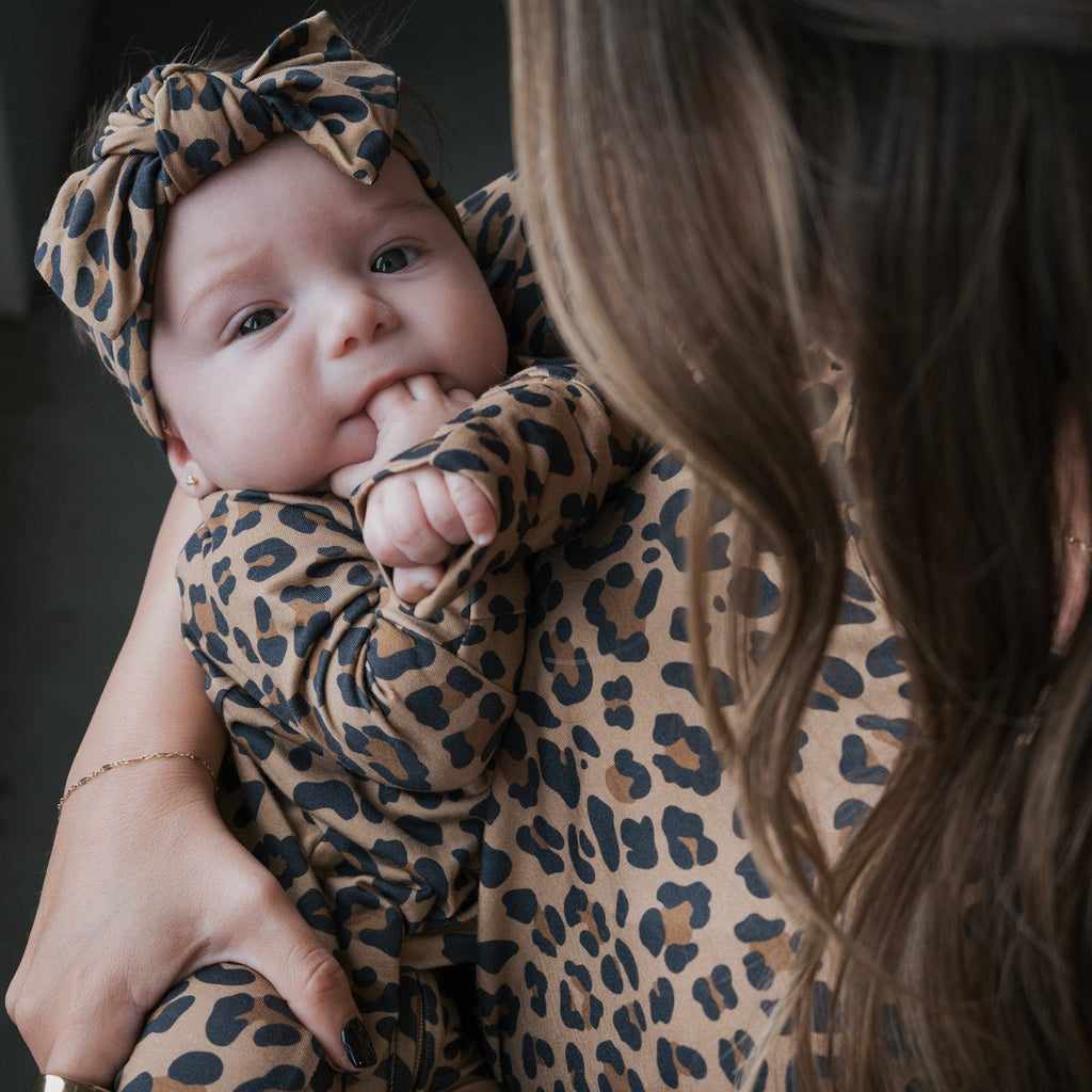 Forever French Baby Bamboo Zip Pajamas || Leopard