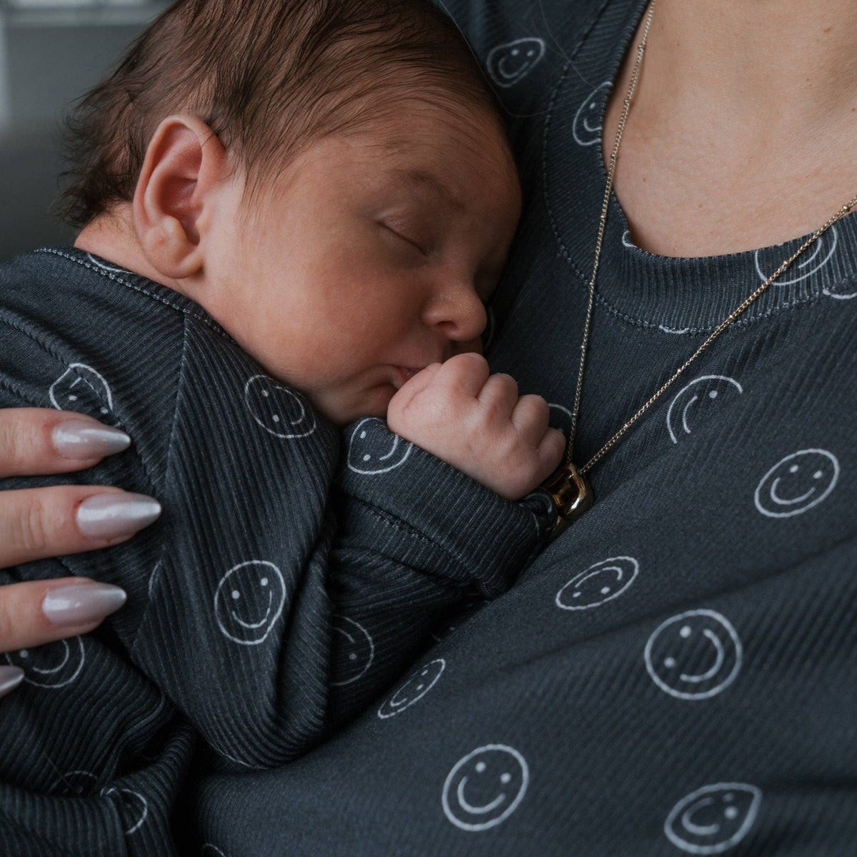 Forever French Baby Bamboo Zip Pajamas || Smiley Ribbed