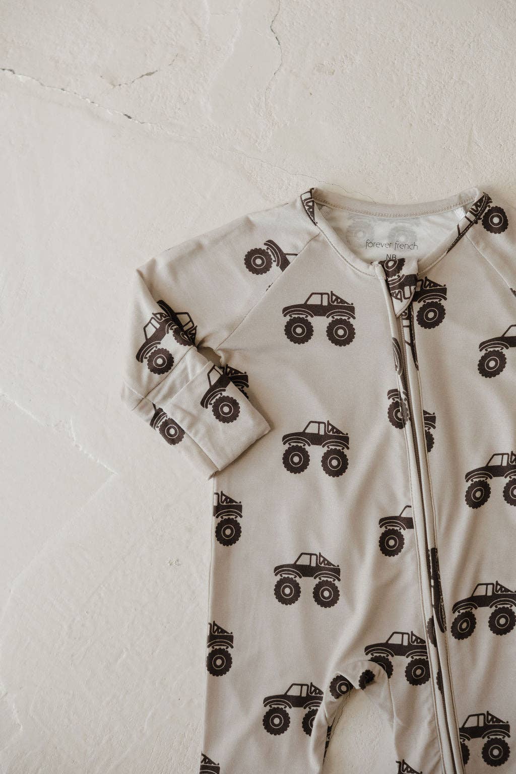 Forever French Baby Bamboo Zip Pajamas || Monster Truck