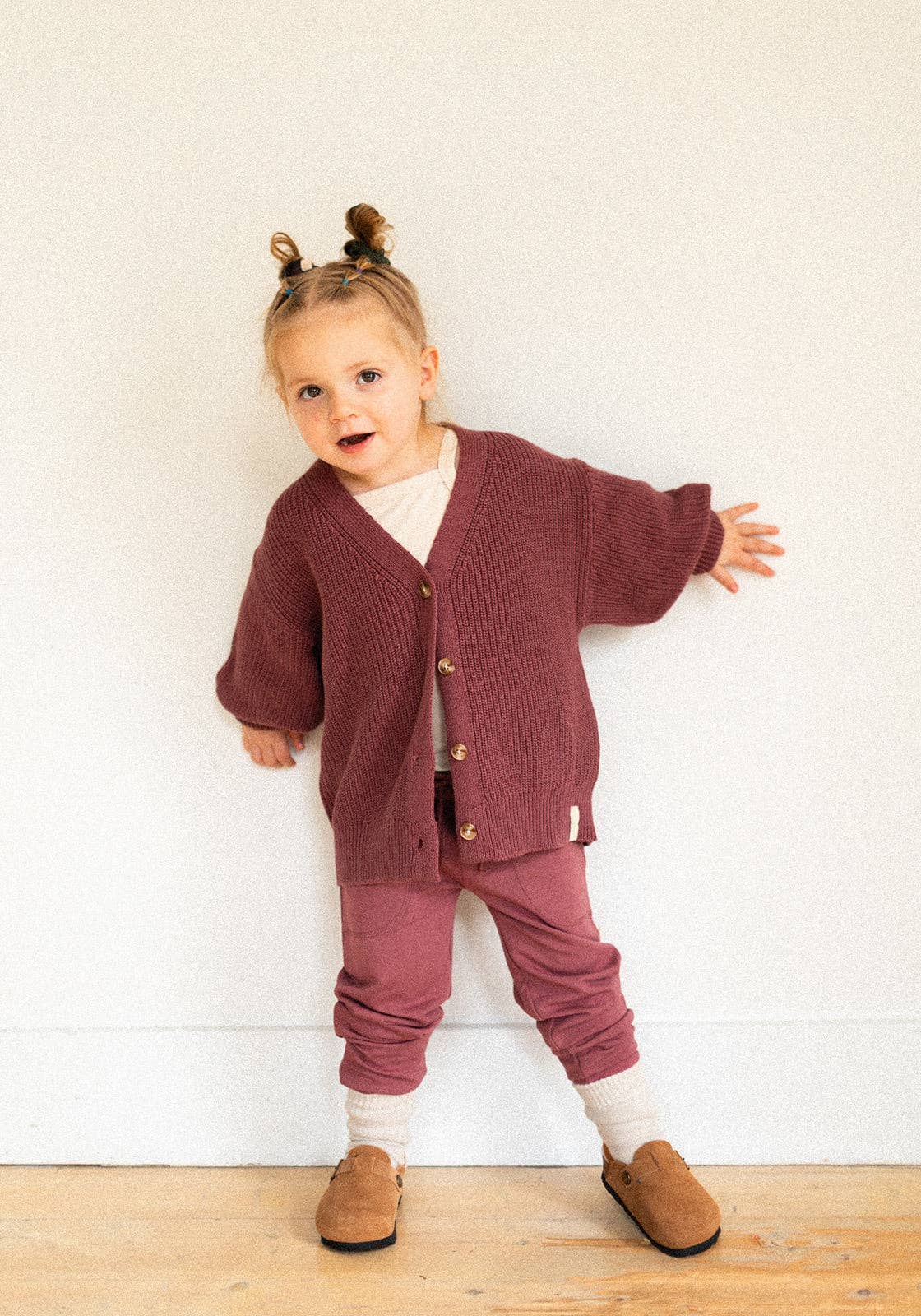 Jax & Lennon Kids Knit Button Cardigan || Dusty Fig