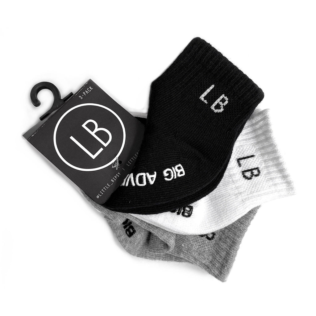 Little Bipsy Sock 3-Pack || Grey, White & Black