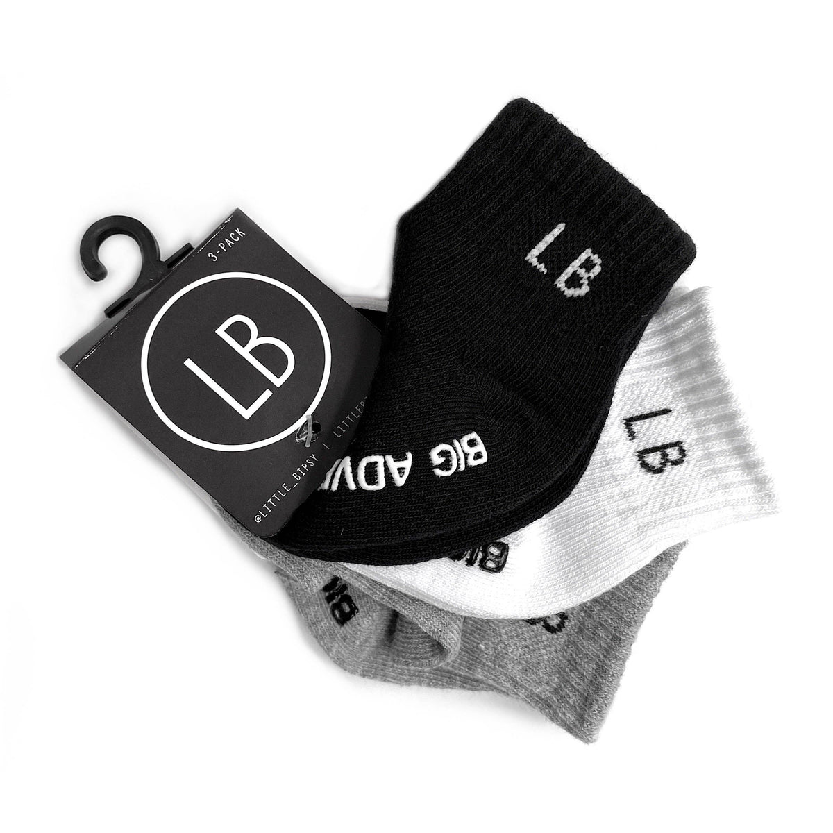 Little Bipsy Sock 3-Pack || Grey, White & Black