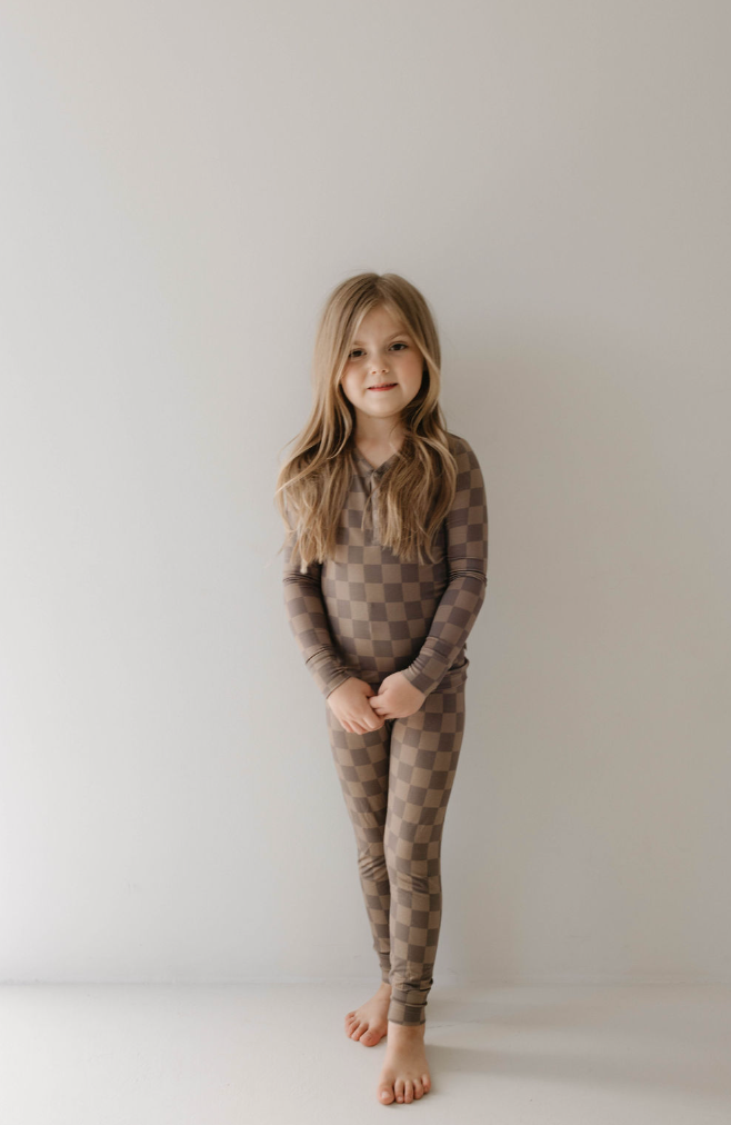 Forever French Baby Two Piece Bamboo Set || Faded Brown Checkerboard