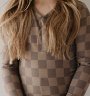 Forever French Baby Two Piece Bamboo Set || Faded Brown Checkerboard