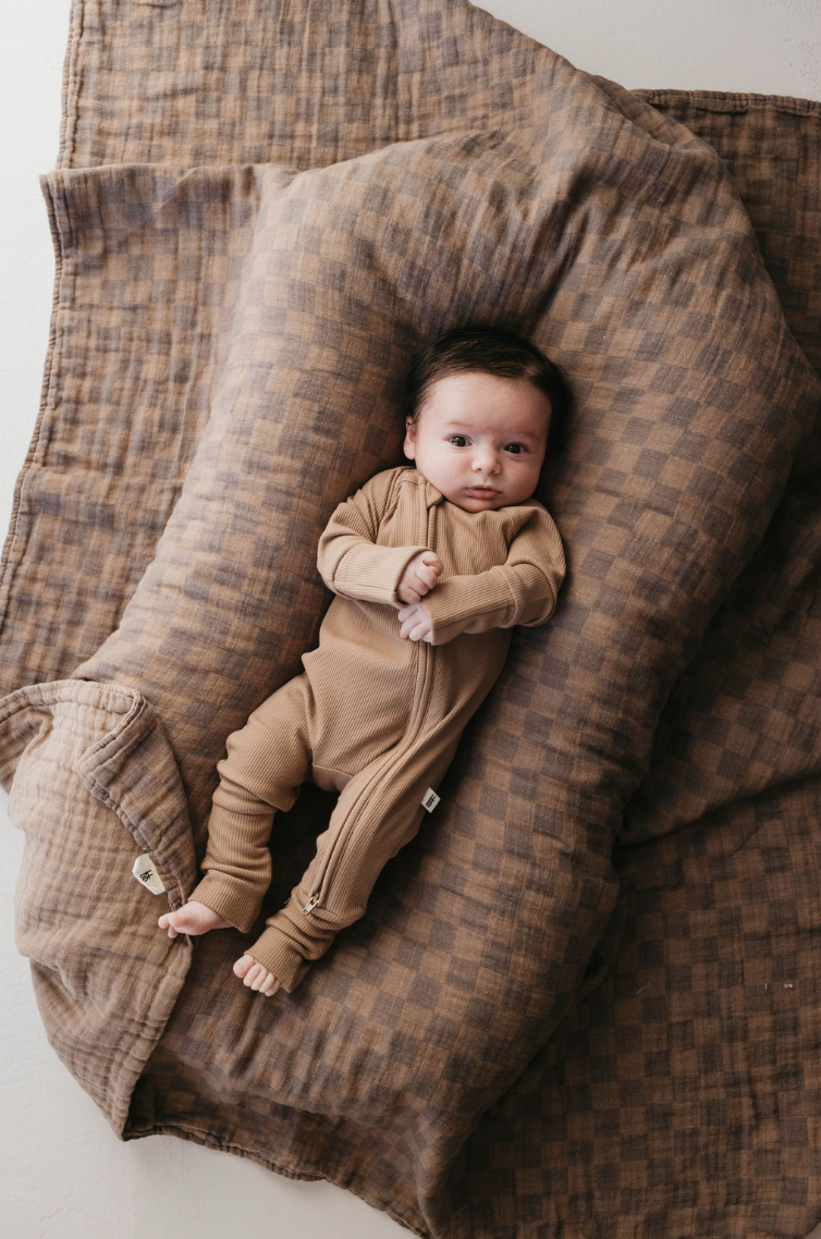 Forever French Baby Bamboo Zip Pajamas || Ribbed Milk Chocolate