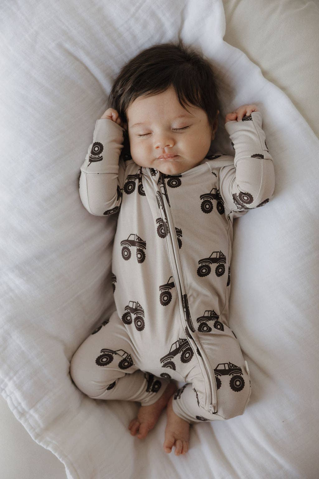 Forever French Baby Bamboo Zip Pajamas || Monster Truck