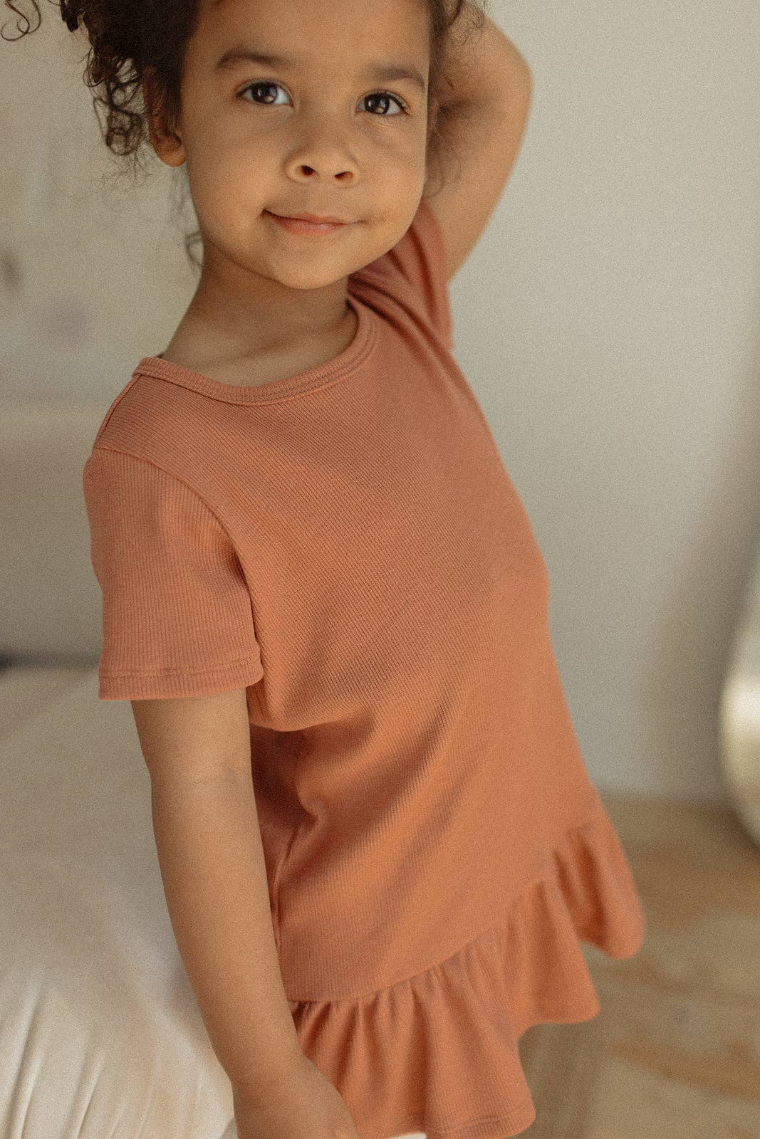 Jax & Lennon Kids Ribbed Peplum Tee || Copper Blush