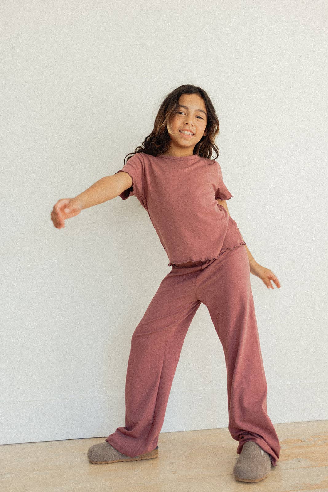 Jax & Lennon Kids Lettuce Hem Pants || Dusty Fig