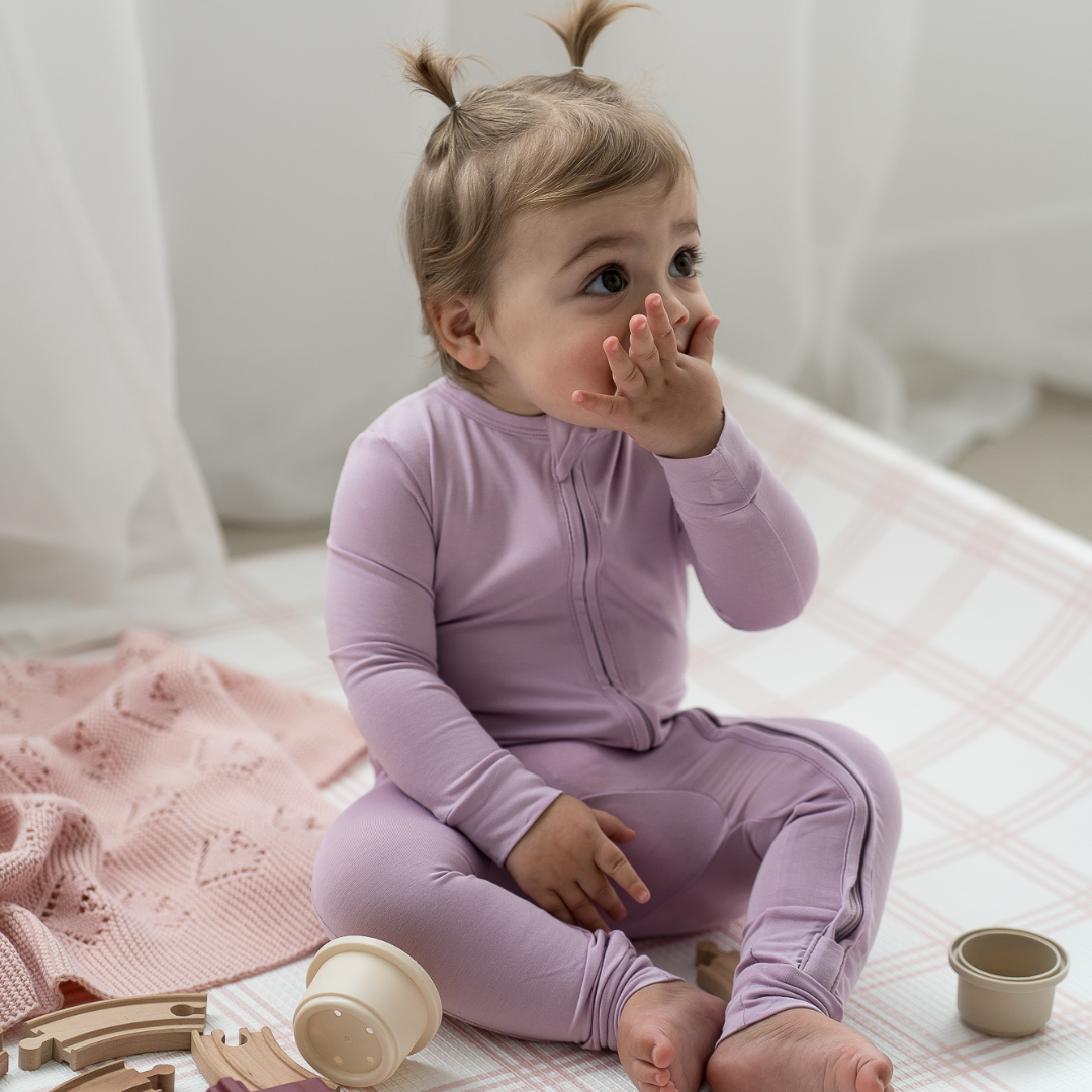 Pip + Phee Bamboo Zip Footless || Iced Lavendar