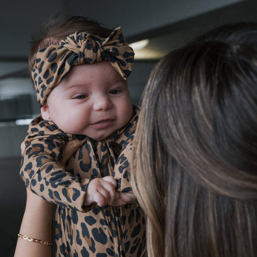 Forever French Baby Bamboo Zip Pajamas || Leopard