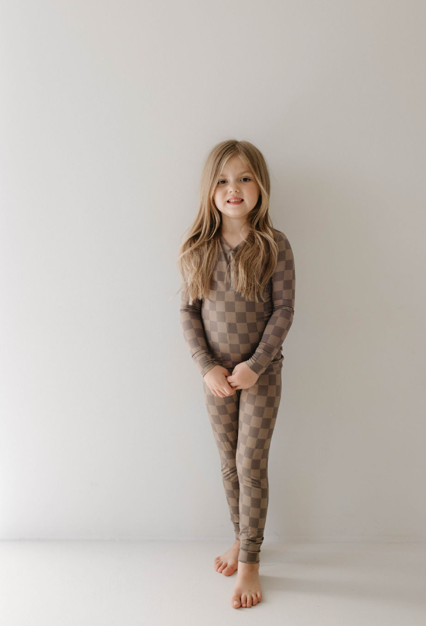 Forever French Baby Two Piece Bamboo Set || Faded Brown Checkerboard