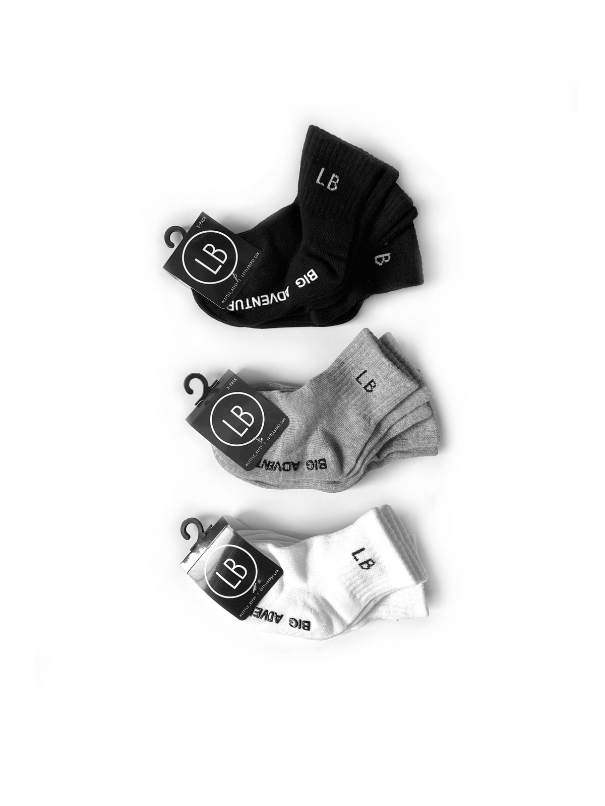 Little Bipsy Sock 3-Pack || Grey, White & Black